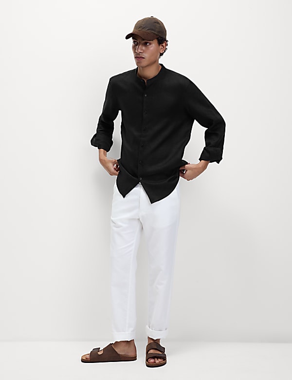 Chemise 100 % lin à col grand-père - CA