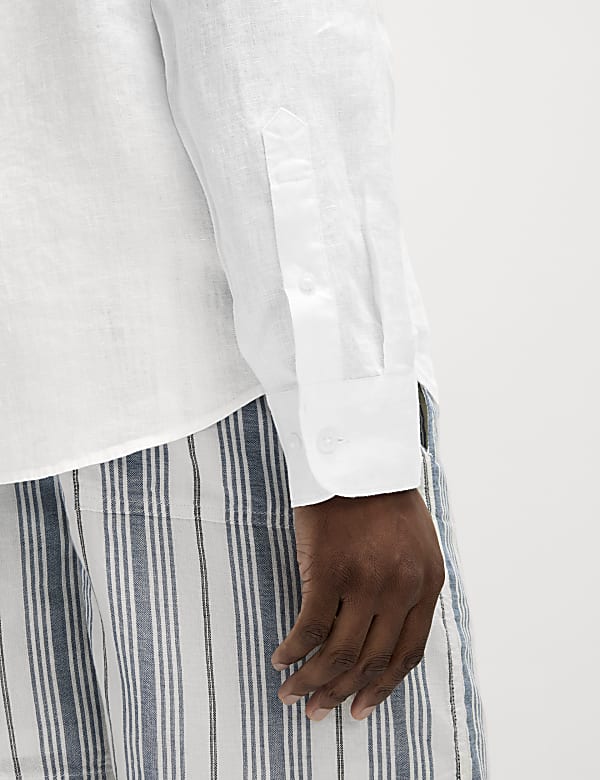 Pure Linen Grandad Collar Shirt - US