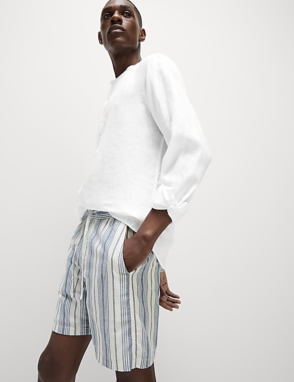 Pure Linen Grandad Collar Shirt - US