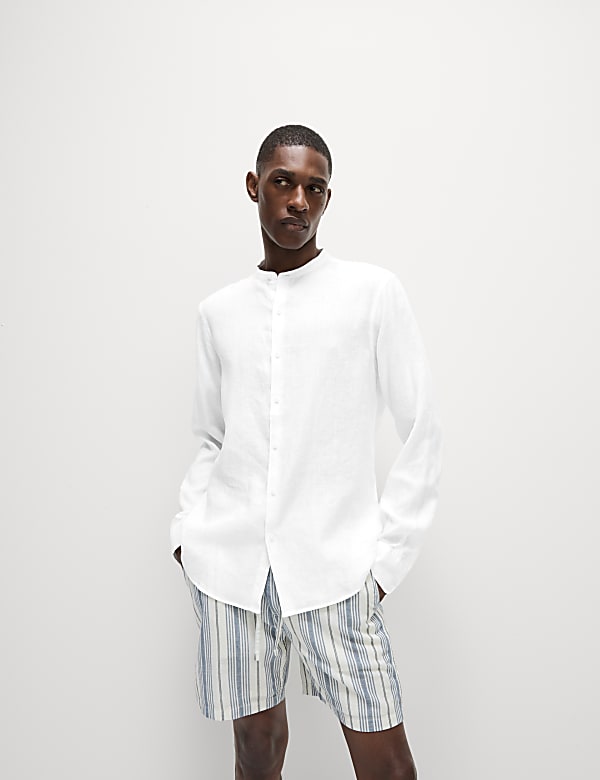 Pure Linen Grandad Collar Shirt - US