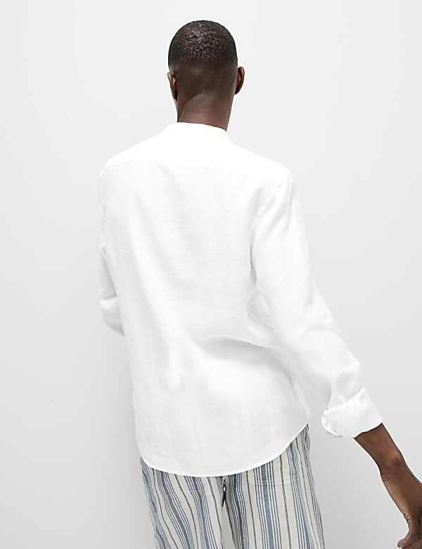 Pure Linen Grandad Collar Shirt - US