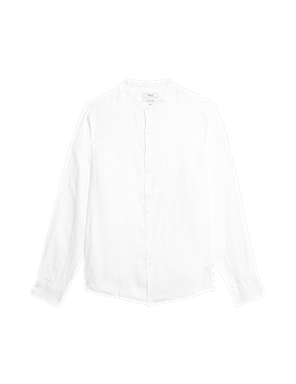 Pure Linen Grandad Collar Shirt