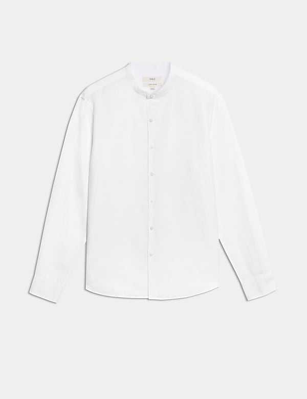 Hemd aus Baumwoll-Leinen-Mischgewebe mit Großvater-Kragen - AT