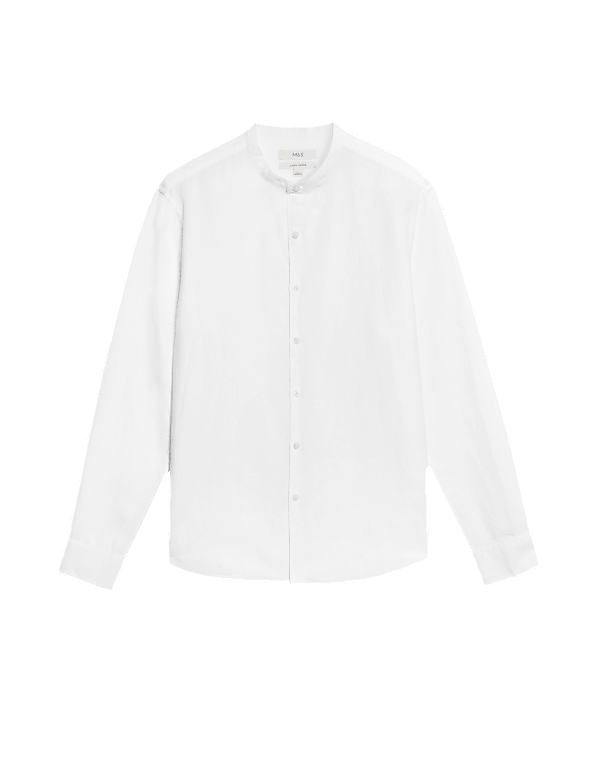 Cotton Linen Blend Grandad Collar Shirt