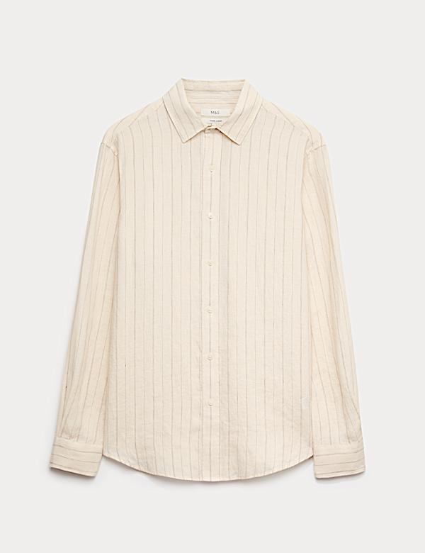 Regular Fit Pure Linen Striped Shirt - CH