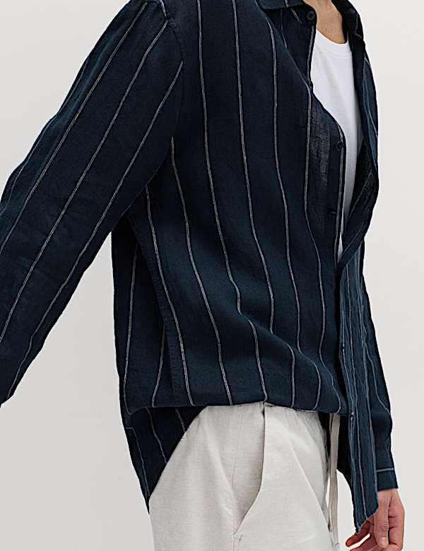 Regular Fit Pure Linen Striped Shirt - DK