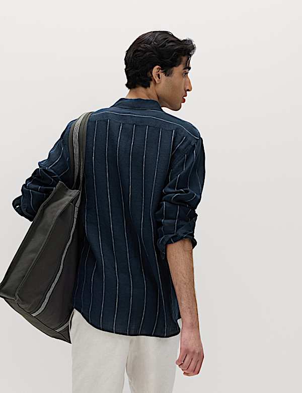 Regular Fit Pure Linen Striped Shirt - DK
