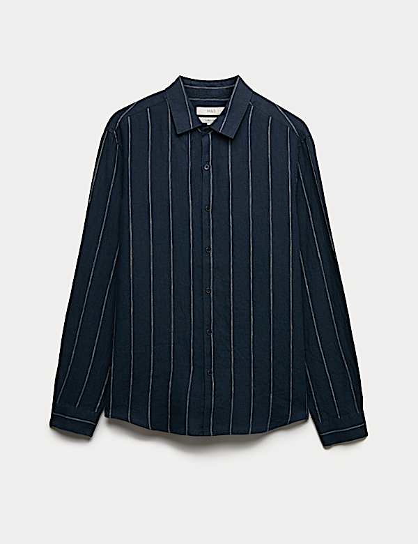 Regular Fit Pure Linen Striped Shirt - DK