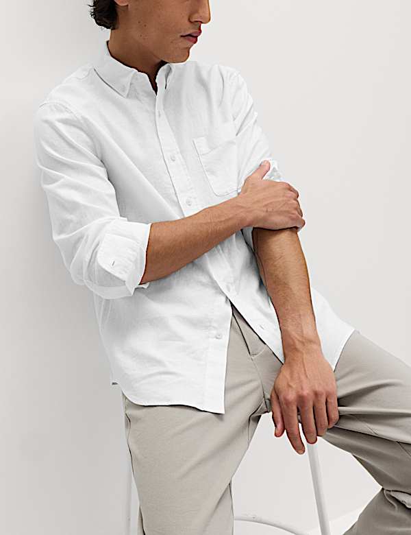 Hemd aus Baumwoll-Leinenmischgewebe in normaler Passform - AT