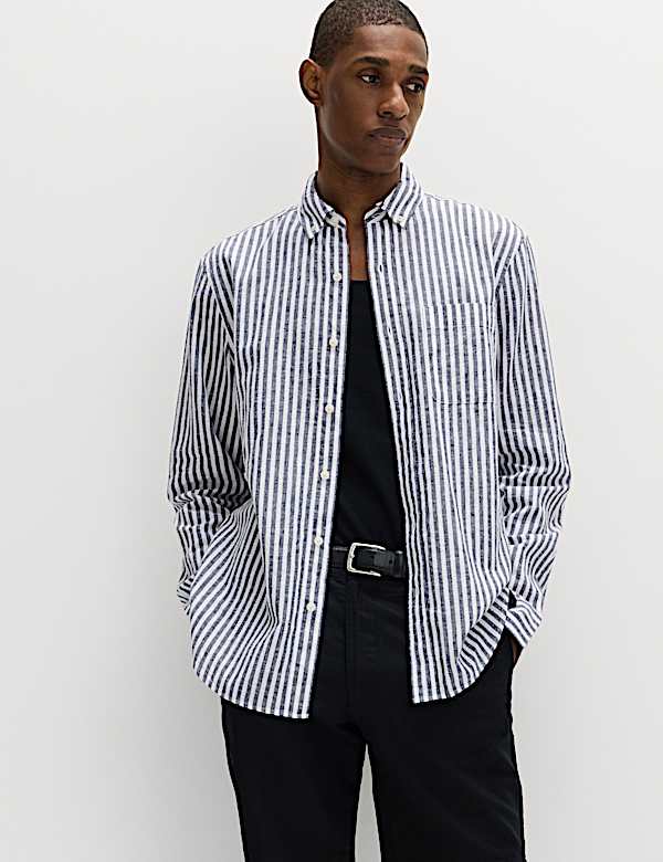 Linen Cotton Blend Striped Shirt