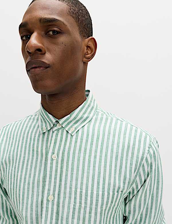 Linen Cotton Blend Striped Shirt