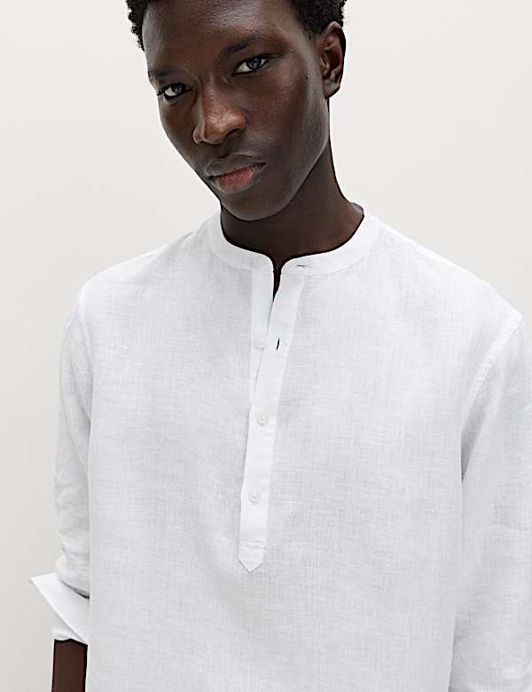 Pure Linen Grandad Collar Shirt - PT