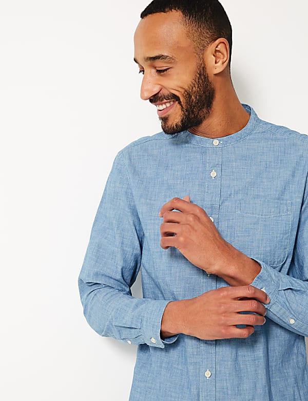 Pure Cotton Grandad Shirt with Pocket