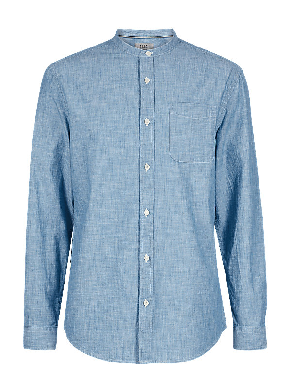 Pure Cotton Grandad Shirt with Pocket