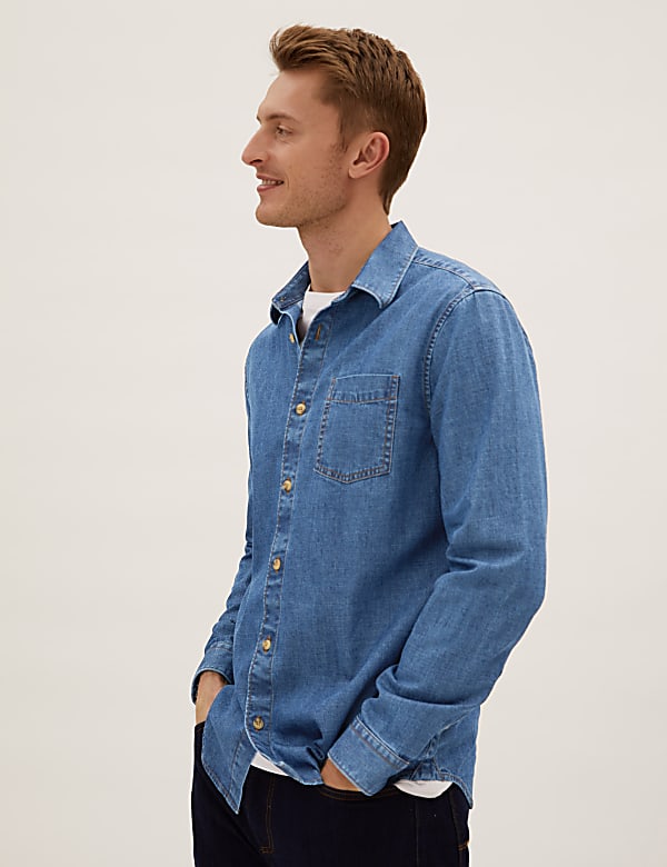 M and s denim shirt cheap
