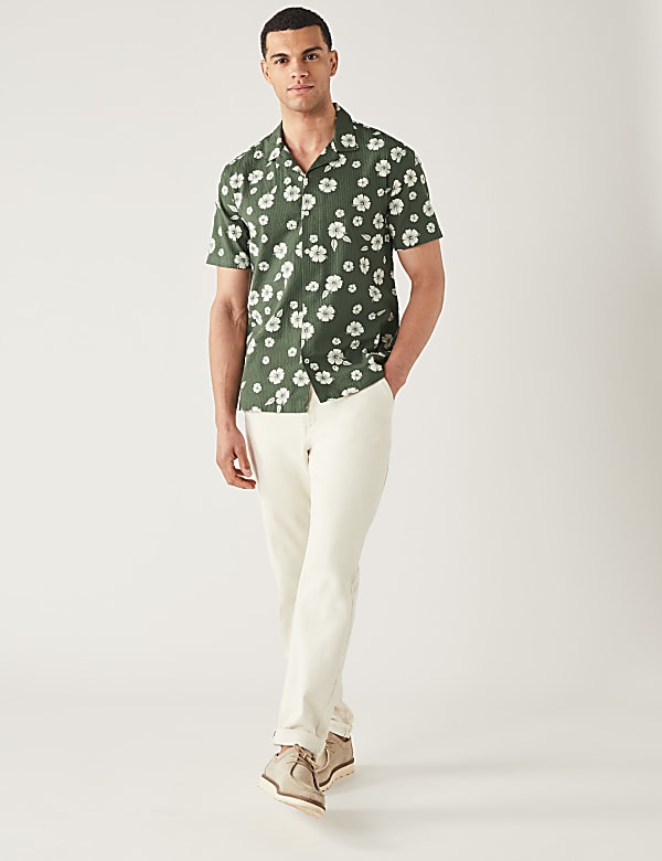 Pure Cotton Seersucker Cuban Collar Shirt