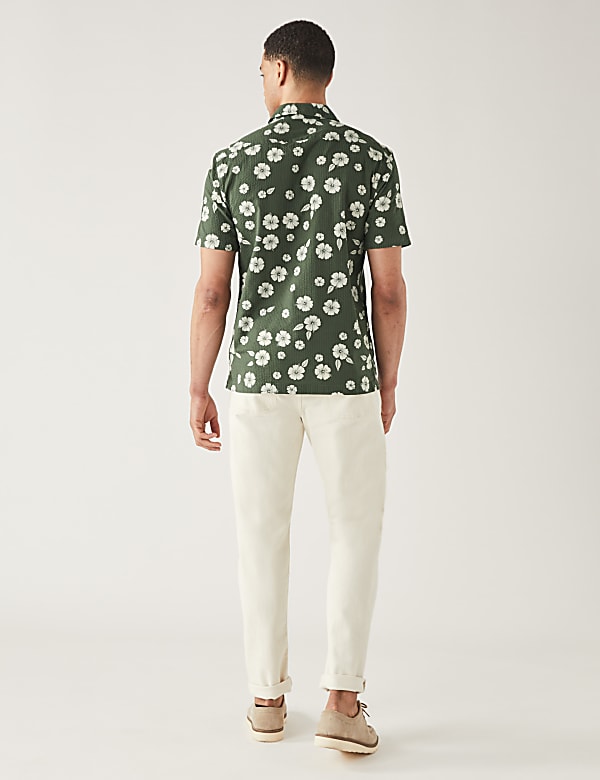 Pure Cotton Seersucker Cuban Collar Shirt