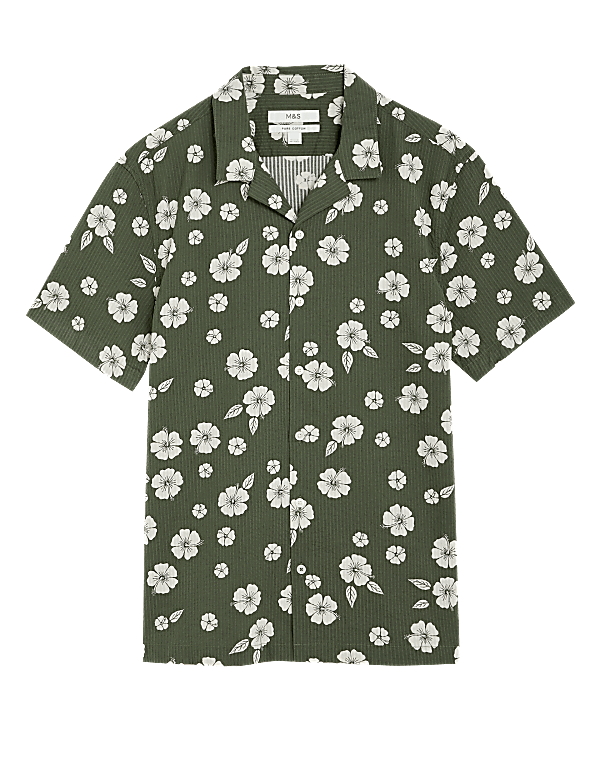 Pure Cotton Seersucker Cuban Collar Shirt