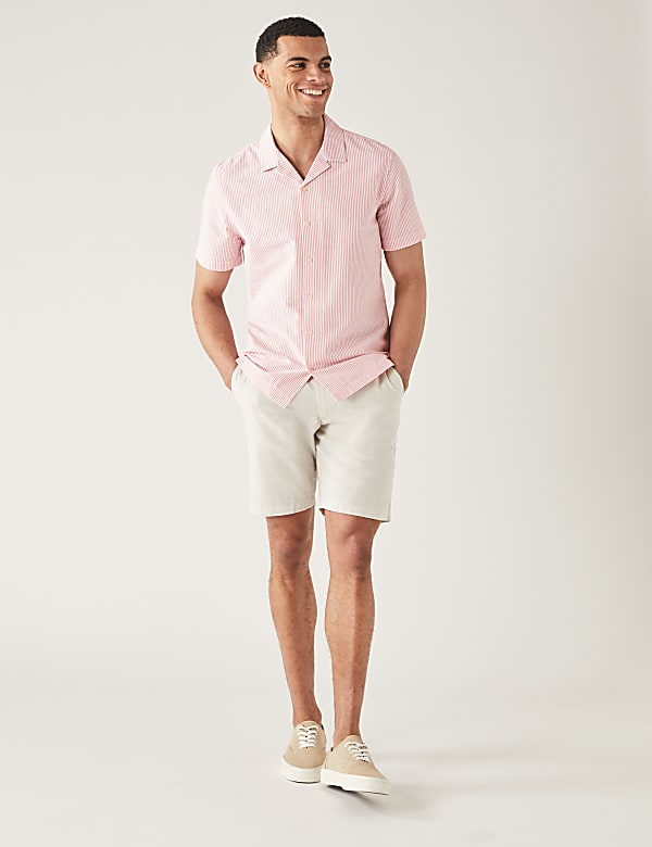 Pure Cotton Seersucker Cuban Collar Shirt