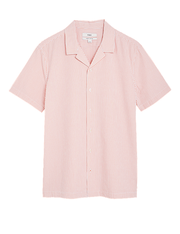 Pure Cotton Seersucker Cuban Collar Shirt