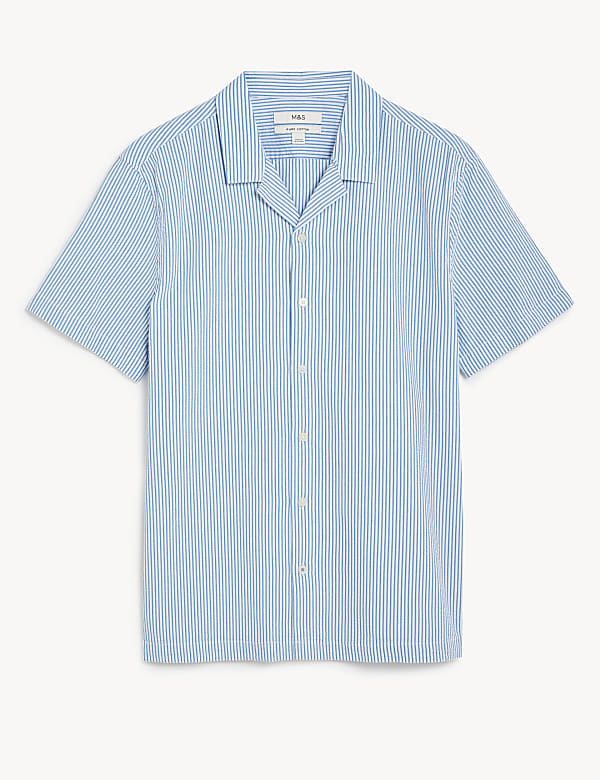Pure Cotton Seersucker Cuban Collar Shirt