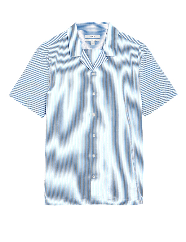 Pure Cotton Seersucker Cuban Collar Shirt