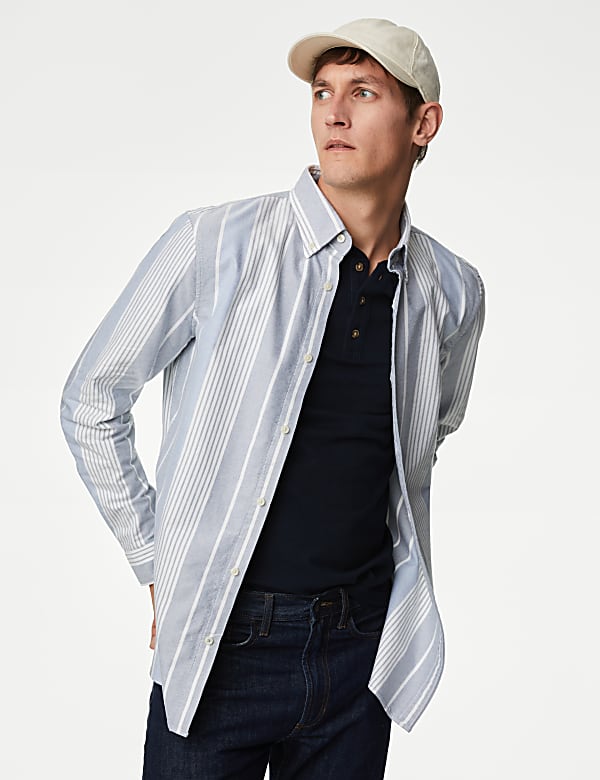 Easy Iron Cotton Rich Striped Oxford Shirt