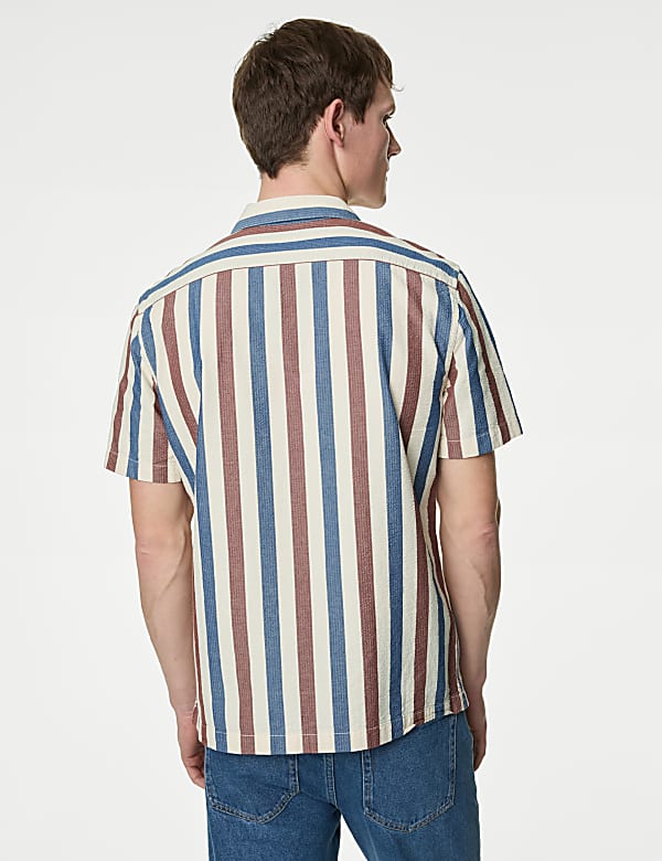 Easy Iron Pure Cotton Seersucker Striped Shirt - CZ