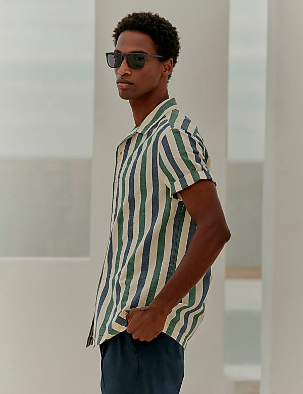 Chemise 100&nbsp;% coton à rayures gaufrées, repassage facile - LU