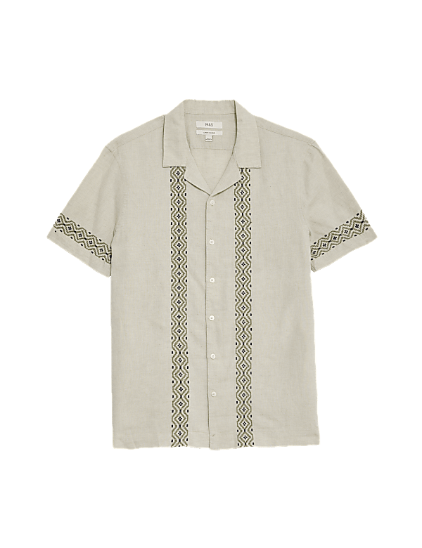 Cotton Linen Blend Embroidered Border Shirt