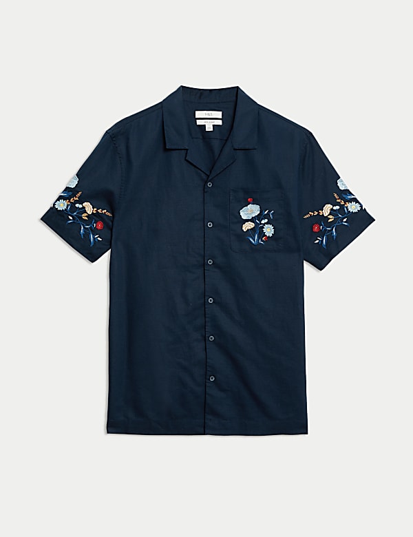 Cotton Linen Blend Cuban Collar Shirt - CN