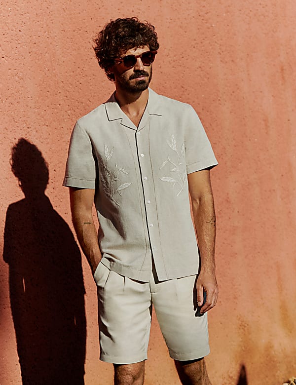 Cotton Linen Blend Cuban Collar Shirt - BN