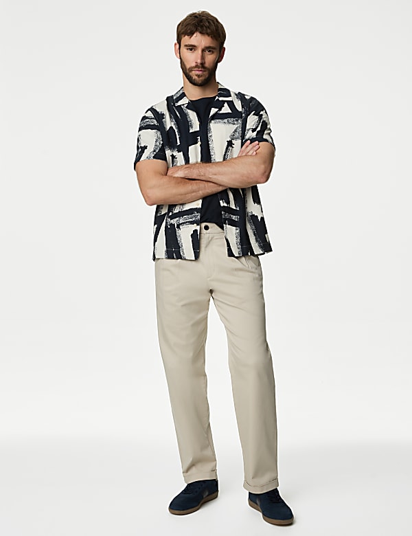 Linen Blend Abstract Print Cuban Collar Shirt