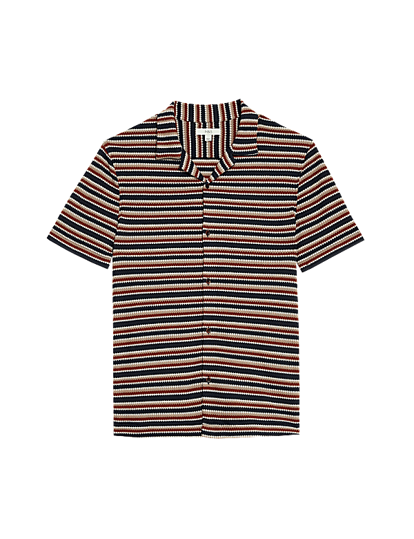 Easy Iron Striped Cuban Collar Shirt