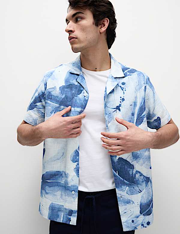 Cotton Rich Short Sleeve Cuban Collar Shirt