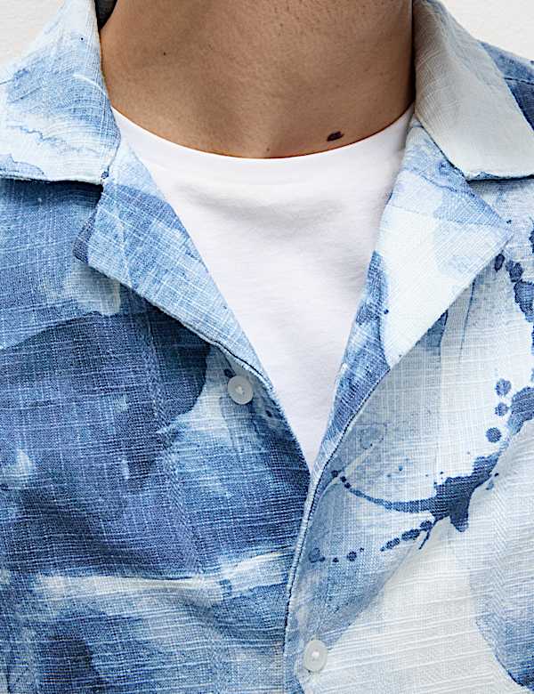 Cotton Rich Short Sleeve Cuban Collar Shirt