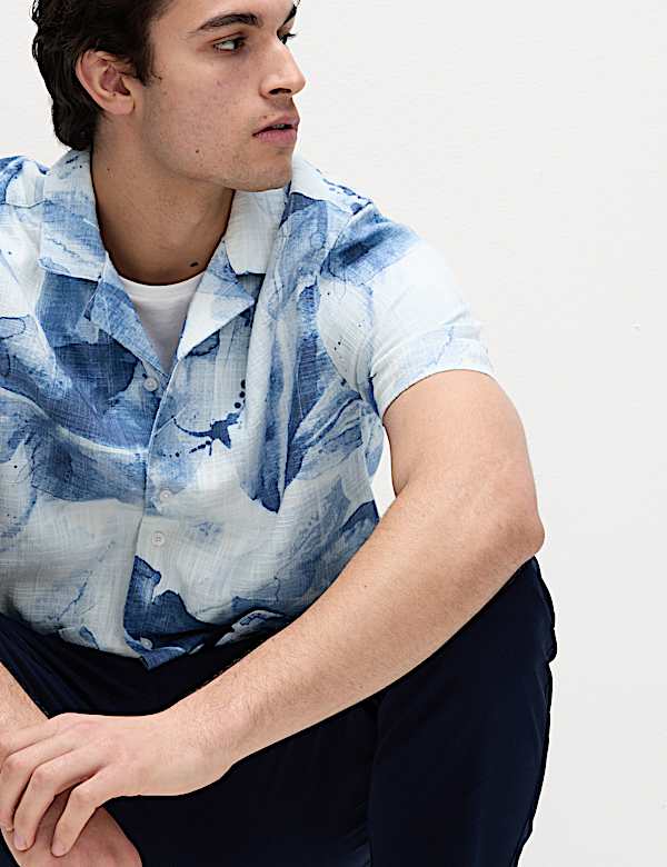 Cotton Rich Short Sleeve Cuban Collar Shirt