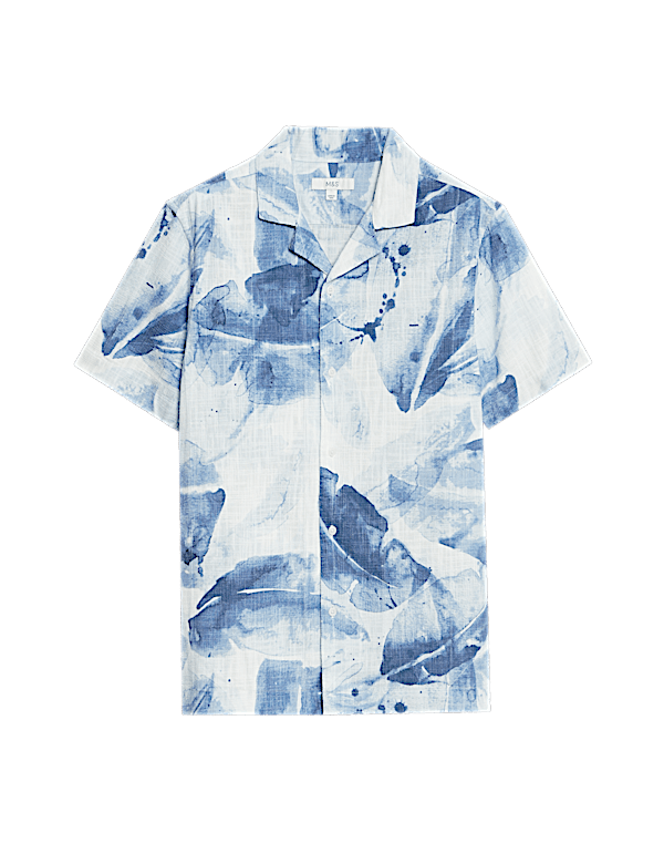 Cotton Rich Short Sleeve Cuban Collar Shirt