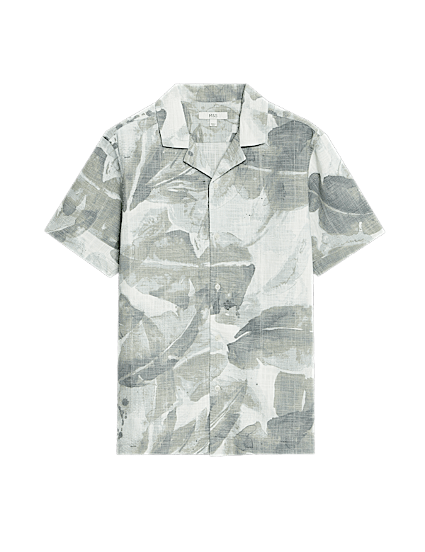 Cotton Rich Short Sleeve Cuban Collar Shirt