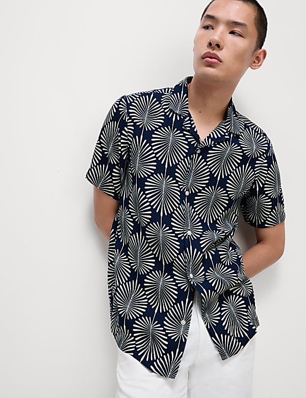 Geometric Print Cuban Collar Shirt