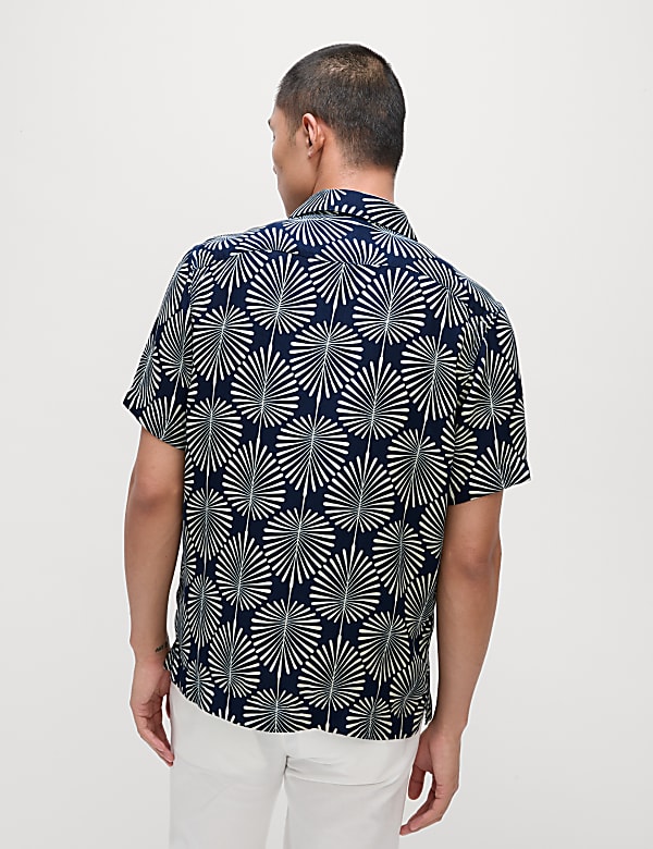 Geometric Print Cuban Collar Shirt