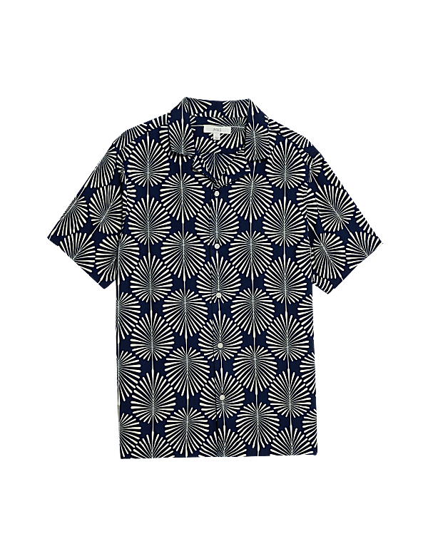 Geometric Print Cuban Collar Shirt