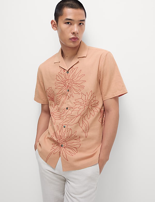 Linen Cotton Floral Embroidery Shirt - LT