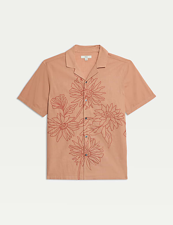 Camisa de algodón de lino con bordado floral - ES