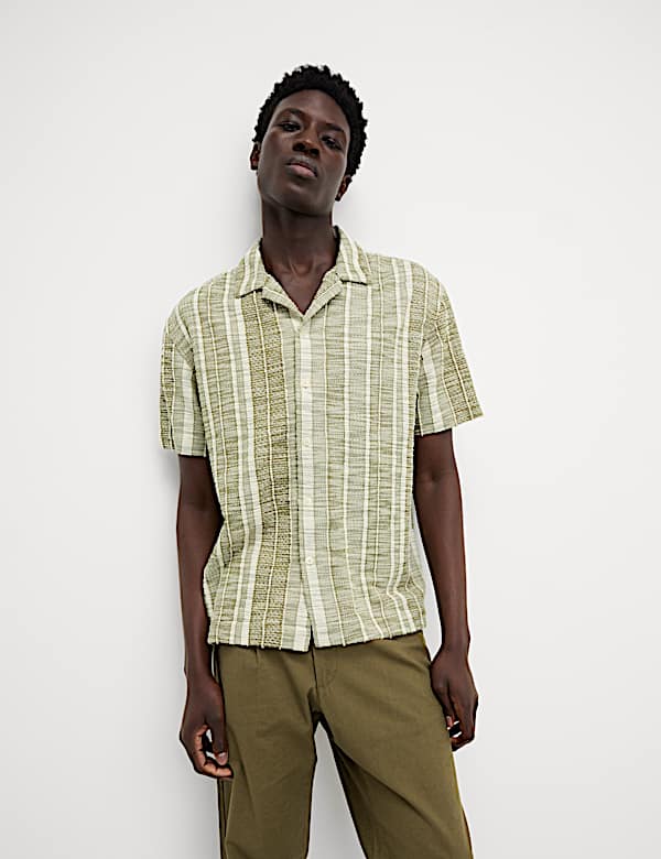 Regular Fit Easy Iron Cotton Blend Striped Shirt
