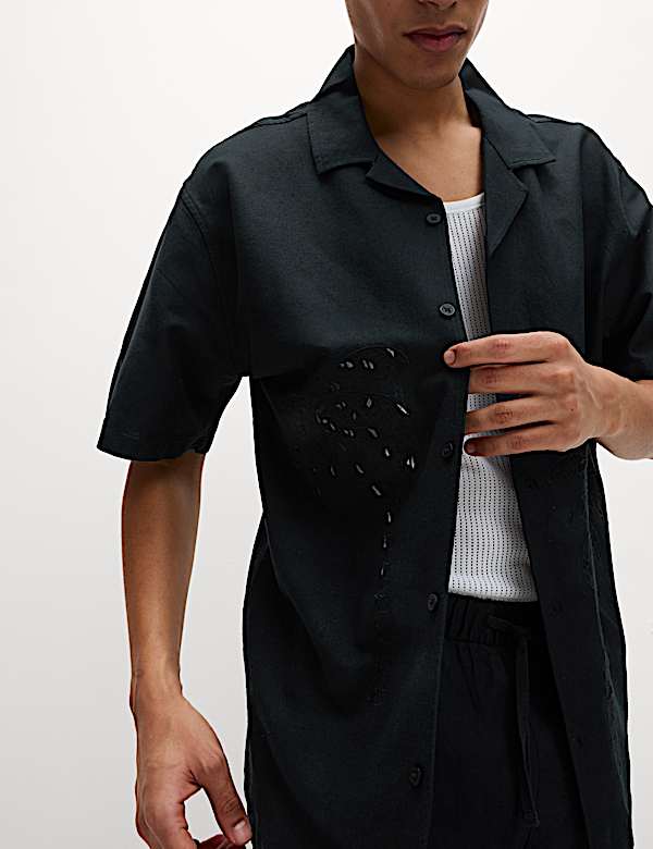 Cotton Blend Embroidered Palm Tree Shirt