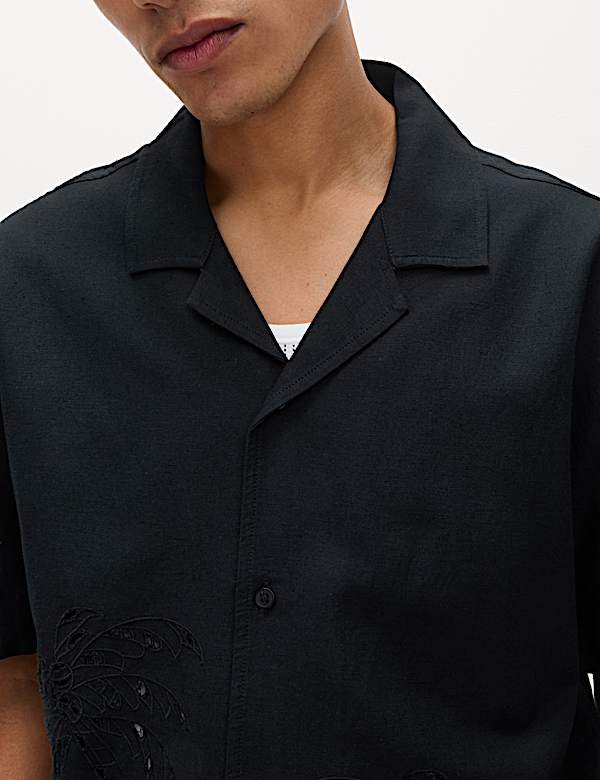 Cotton Blend Embroidered Palm Tree Shirt