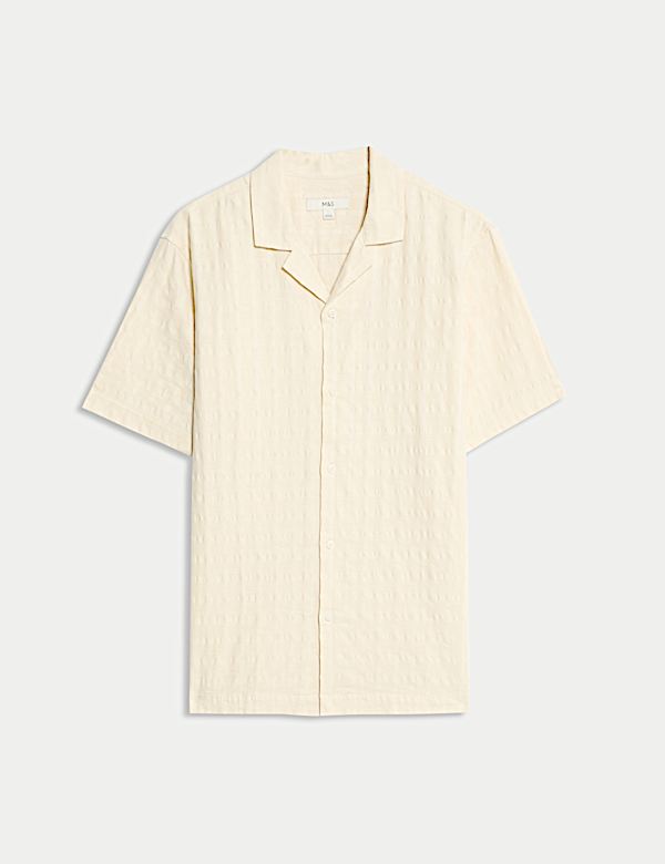 חולצה מבד עשיר בכותנה בגזרה ישרה עם טקסטורה - IL