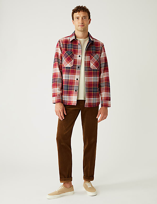Cotton Blend Twill Check Overshirt