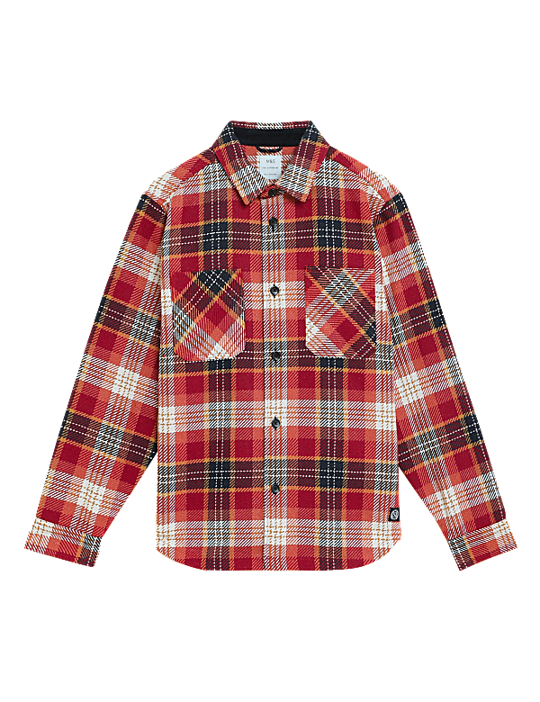 Cotton Blend Twill Check Overshirt